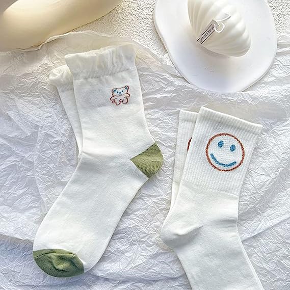 6/12 Pairs Womens Cute Cotton Socks Floral Cartoon Ankle Breathable Socks