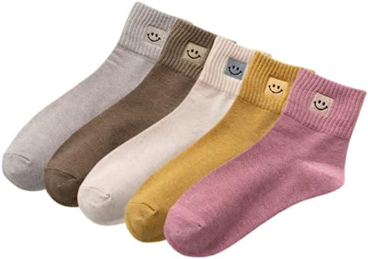 Cute Smiling Face Socks for Women, 5 Pairs Smile Face Ankle Novelty Funny Socks