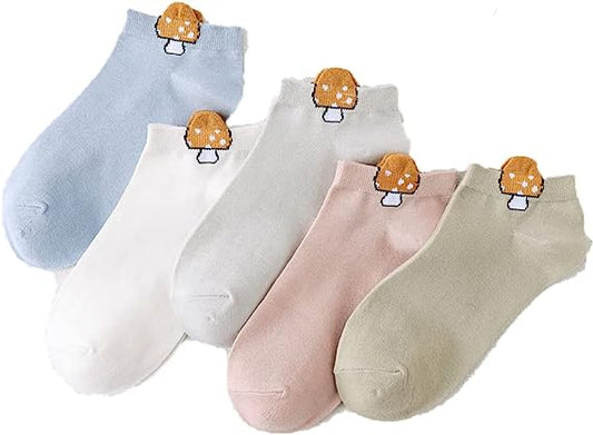 5/10-Pairs Women’s Ankle Socks Soft Cotton Aesthetic Crew Low Cut Socks with Cute Cartoon Pattern