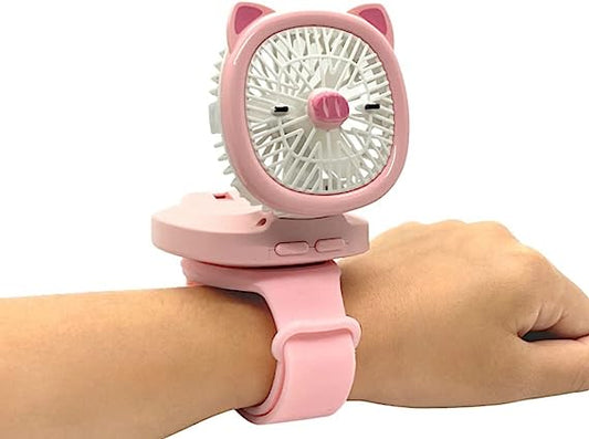 Battery Operated Portable Wrist Fan - Adjustable Speed, Comfortable Wrist Strap, USB Rechargeable, Colorful LED Lights - Stylish Cute for Kids Boys Girls Indoor Outdoor Travel (White)