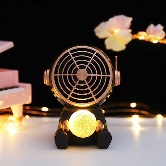 Mini Desk Fan with LED Lantern, Cartoon Astronaut Portable Personal Fan, Rechargeable & USB Powered Desk Fan, Quiet and Strong Wind, 3 Speeds, Small Personal Fan for Desktop Camping Travel