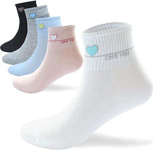 Women's Cotton Socks,Thin Crew Heart Socks for Women and Girl,Soft and Breathable Mesh Sock,Fun Running Socks