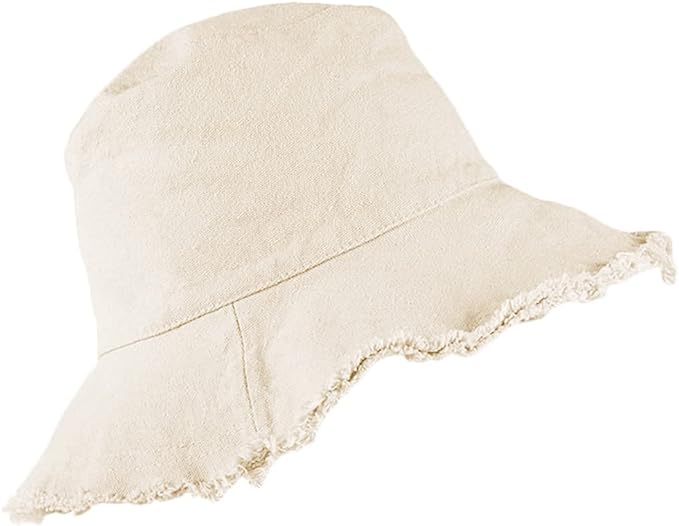 Bucket-Hat Distressed Sun-Protection Washed-Cotton Beach-Sun-Hat - Summer Wide Brim(3.2inch Brim) Beach Cap(Size:S-M)