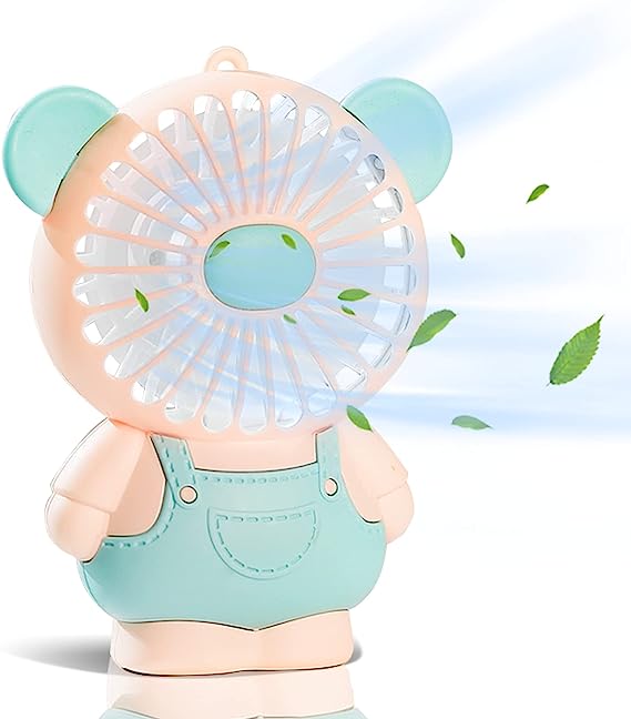 Portable USB Fan, Mini Fan with Cute Pig Shape Design, Quiet Dimmable USB Rechargeable Small Fan with 2 Powerful Wind for Office, Bedroom, Great Gift for Children (Pig, Pink)