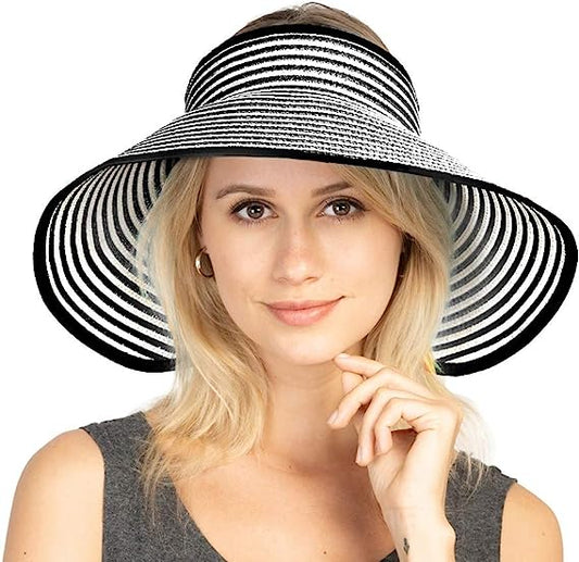 Women Sun Visor Hats Beach - Foldable Roll Up Wide Brim Bowknot Summer Straw Hat Cap Cruise wear for Womens