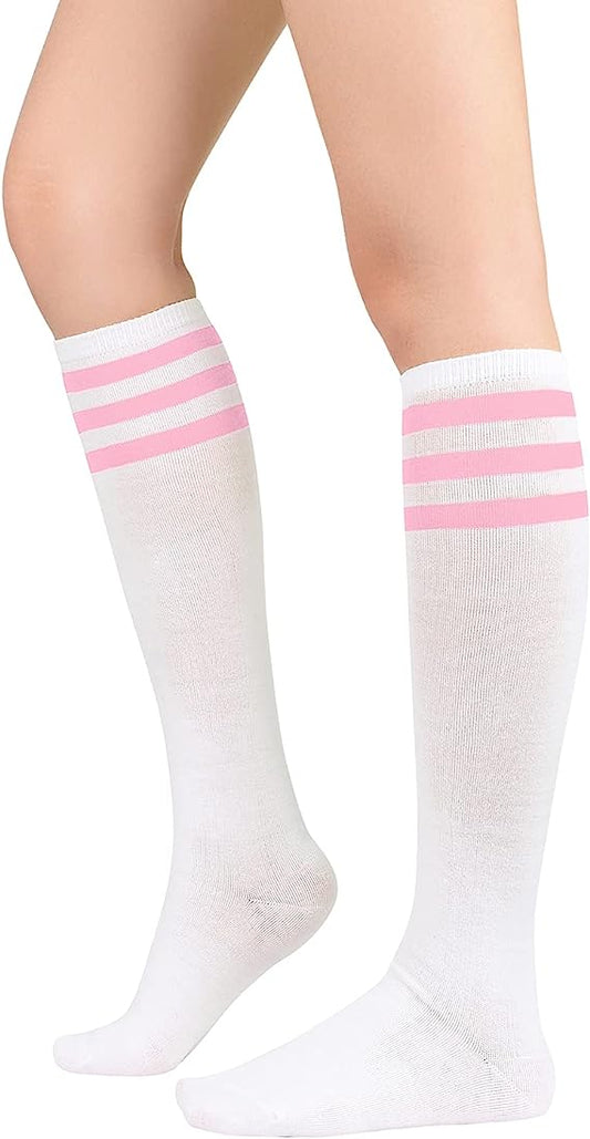 Women's Knee High Socks Classic Knee Socks Opaque Thigh High Stockings Casual Tube Socks Striped Athletic Socks