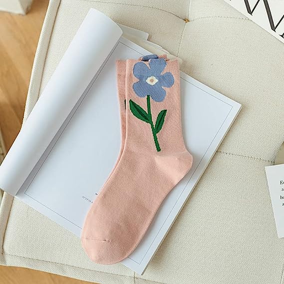 5 Pairs Ladies Floral Ankle Socks Kawaii Colorful Novelty Crew Socks Creative Colorful Socks Cotton Short Socks