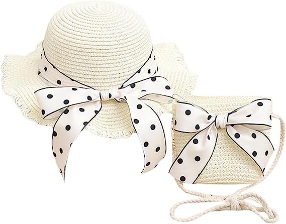 Toddler Girls Summer Straw Hat Wide Brim Floppy Beach Straw Bucket Hat with Bowknot Sun Protection Hats for Kids Girls 2-5 T