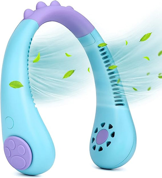 Portable Kids Neck Fan, Neck Fan For Kids Rechargeable, Bladeless Cooling Children Fan,3 Speeds Mute Fan Adjustable Operated Presonal Fan For Playing,travel Theme Parks.(Blue)