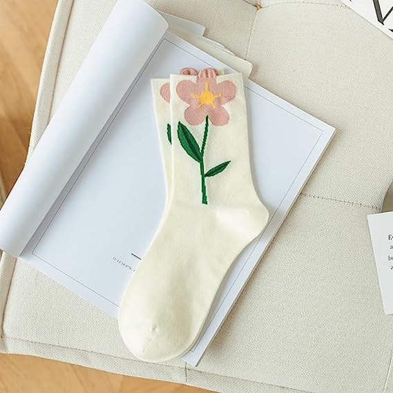 5 Pairs Ladies Floral Ankle Socks Kawaii Colorful Novelty Crew Socks Creative Colorful Socks Cotton Short Socks