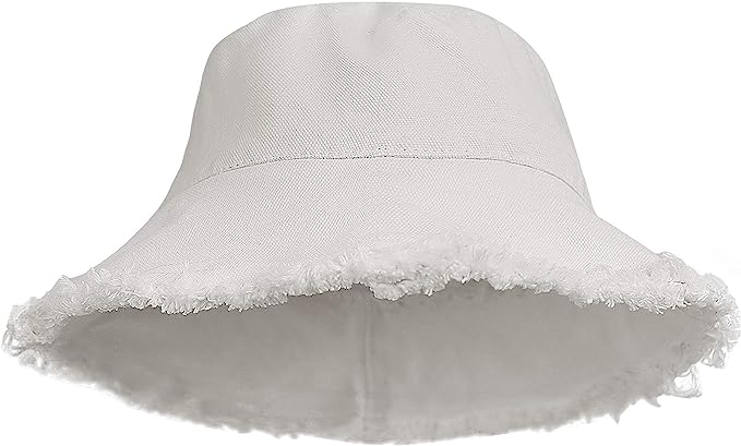 Bucket-Hat Distressed Sun-Protection Washed-Cotton Beach-Sun-Hat - Summer Wide Brim(3.2inch Brim) Beach Cap(Size:S-M)