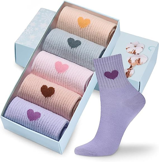 Women's Crew Socks Ankle High Cotton Fun Cute Athletic Running Socks Gifts For Women (5-Pairs With gifts Box)