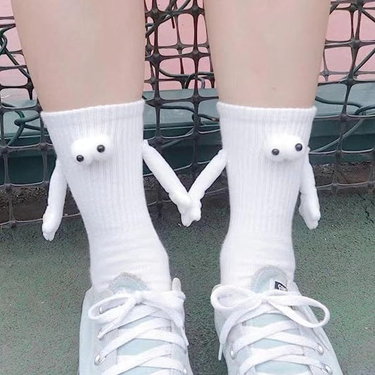 Couple Holding Hands Socks, Magnetic Three-Dimensional Doll Couple Socks, Mid-Tube Funny Socks for Women Men