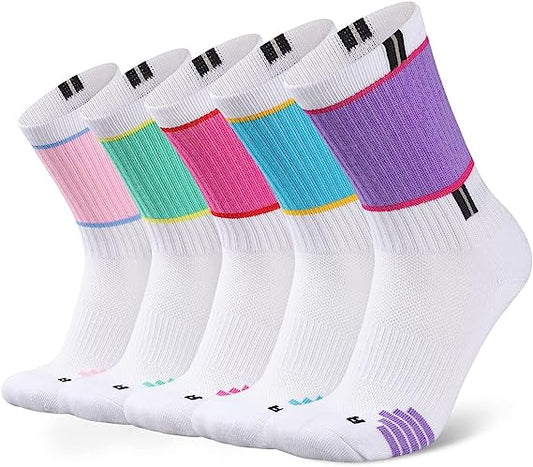 Womens Athletic Crew Socks Performance Cushioned Outdoor Hiking Moisture Wicking Socks (5 Pairs)