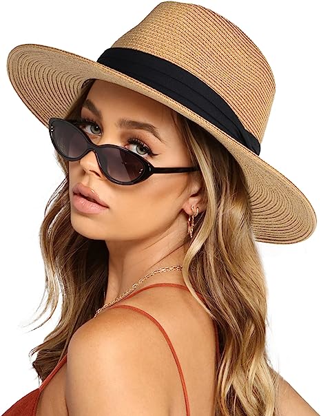 Womens Mens Wide Brim Straw Panama Hat Summer Beach Sun Hat Straw Hat for Women