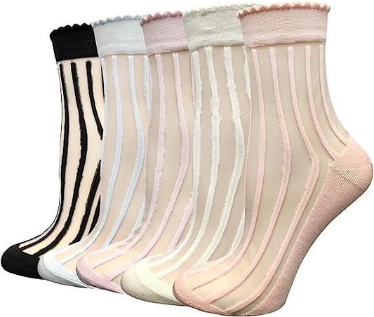 5 or 15 Pairs Clear Women Sheer Socks Thin Summer Socks Liners Lace Tulle Ankle Transparent Cute Cuff Socks