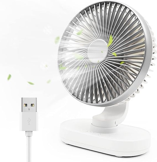 USB Desk Fan,Portable Mini Quiet 4 Speeds Wind Desktop Personal Fans, Adjustment Rotation Table Fan for Outdoor Camping Cart Home Office (Silver)