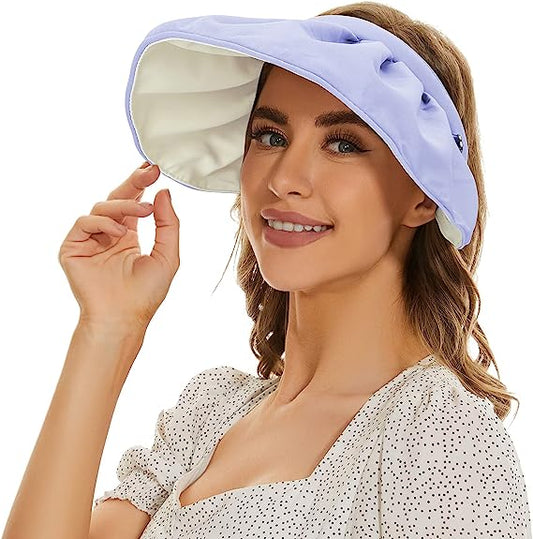 UPF 50+ Wide Brim Sun Hat Womens Sun Visor Hat Summer Beach Hats for Women Foldable 2 in 1 UV Protection Headband