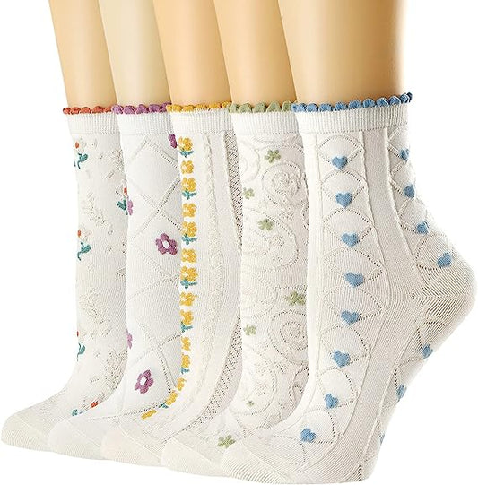 Womens Crew Socks Casual Cotton Socks Cute Fun Novelty Girl Thin Dress Socks 5/6 Pack