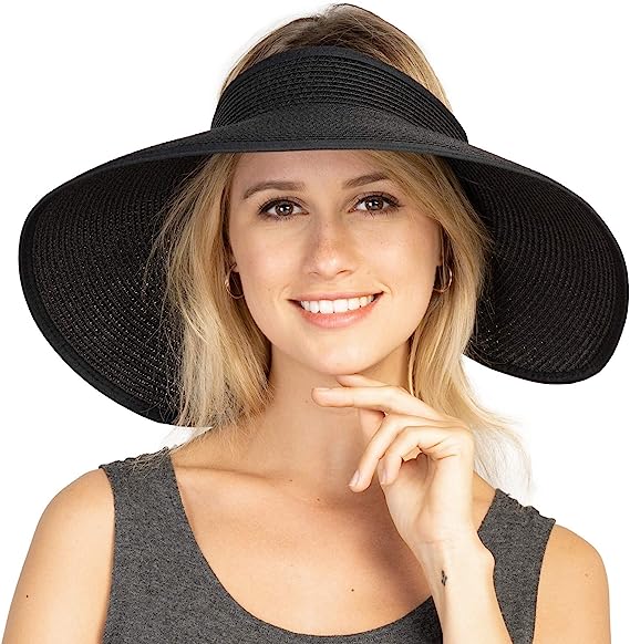 Women Sun Visor Hats Beach - Foldable Roll Up Wide Brim Bowknot Summer Straw Hat Cap Cruise wear for Womens